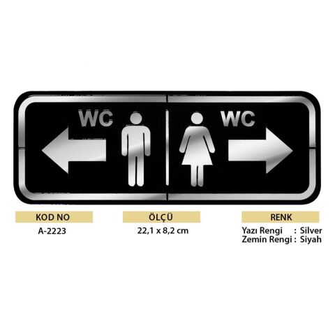 Abs Lüx Çift Katlı Yönlendirme Levhası Siyah-Gümüş Bay-Bayan Wc