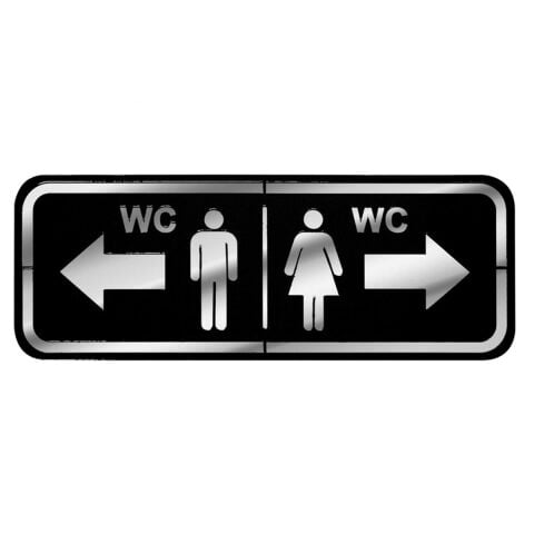 Abs Lüx Çift Katlı Yönlendirme Levhası Siyah-Gümüş Bay-Bayan Wc