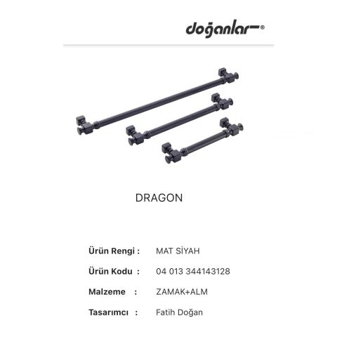 Doğanlar Dragon 192 mm Mobilya Kulp Mat Siyah