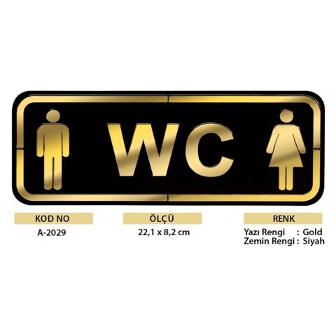 Abs Lüx Çift Katlı Yönlendirme Levhası Siyah-Altın Bay-Bayan Wc