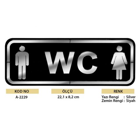 Abs Lüx Çift Katlı Yönlendirme Levhası Siyah-Gümüş Bay-Bayan Wc