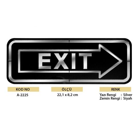 Abs Lüx Çift Katlı Yönlendirme Levhası Siyah-Gümüş Exit Sağ Yön