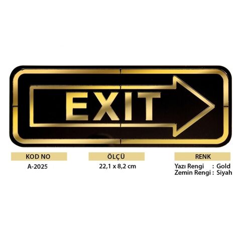 Abs Lüx Çift Katlı Yönlendirme Levhası Siyah-Altın Exit Sağ Yön