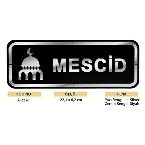 Abs Lüx Çift Katlı Yönlendirme Levhası Siyah-Gümüş Mescid