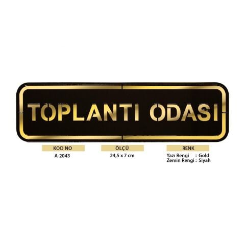 Abs Lüx Çift Katlı Yönlendirme Levhası Siyah-Altın Toplantı Odası