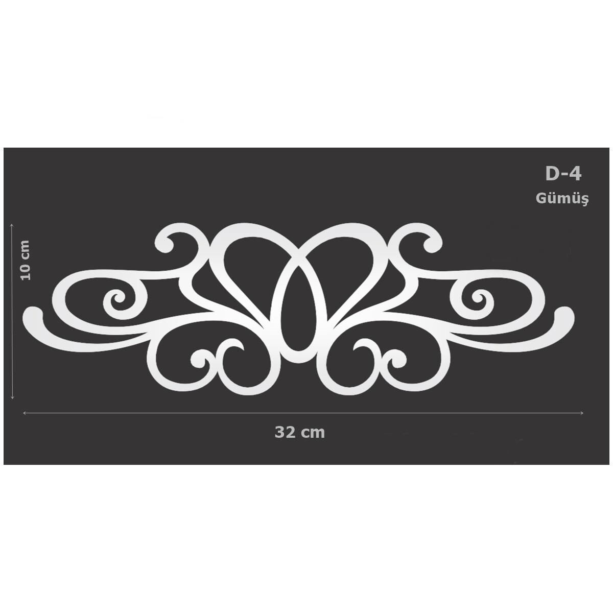 D-4 Gümüş 32 x 10 cm Sibu  Aynalı Pleksi Mobilya Dolap Süsü