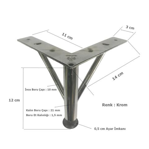 Firkete Ayak Metal 12 cm Krom Mobilya Koltuk Ayağı