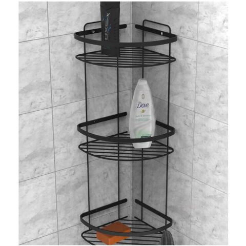 Tema 3 Katlı Köşelik Banyo Rafı Şampuanlık Mat Siyah Paslanmaz