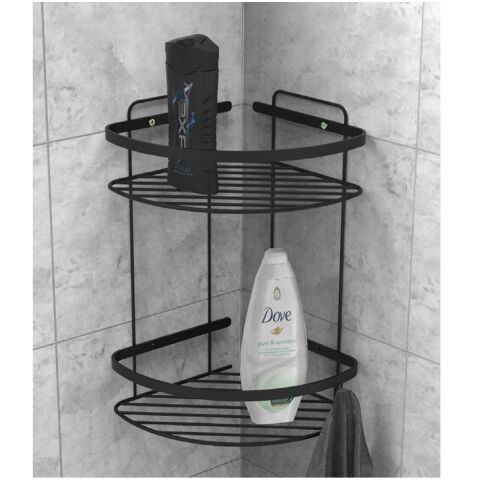 Tema 2 Katlı Köşelik Banyo Rafı Şampuanlık Mat Siyah Paslanmaz