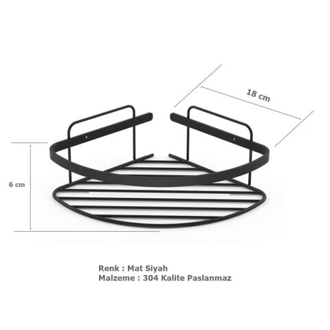 Tema Tek Katlı Köşelik Banyo Rafı Şampuanlık Mat Siyah Paslanmaz