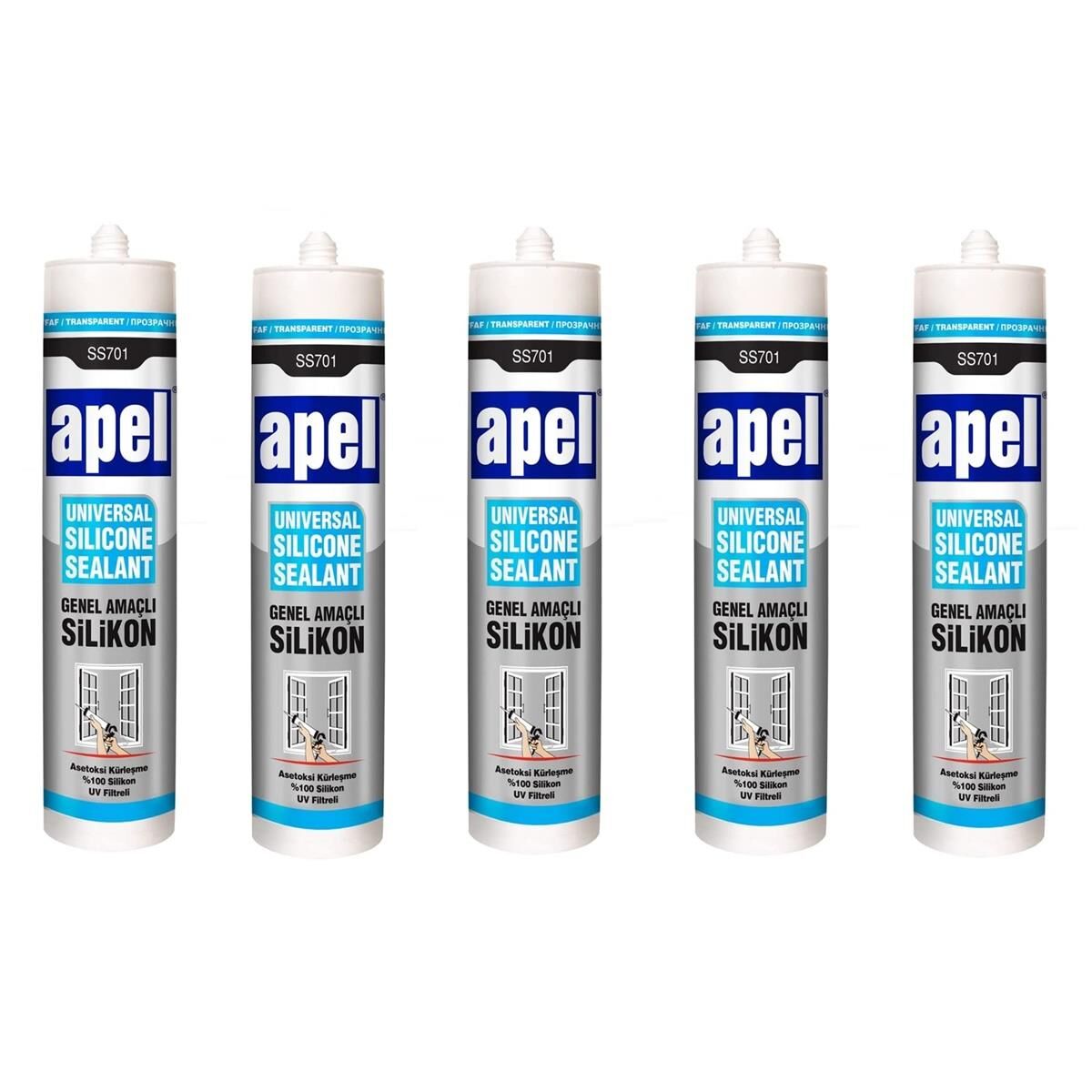 5 Adet Apel Genel Amaçlı Silikon Şeffaf 250 ml