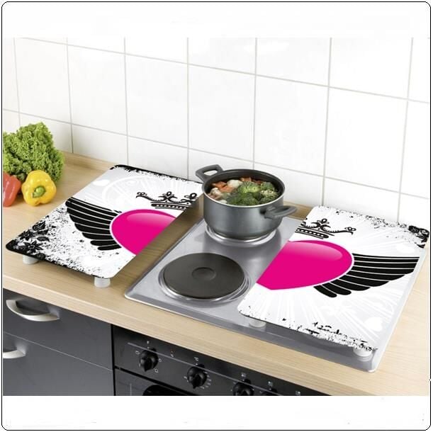 Ocak Koruyucu 2 li Kesme Tahtası Kraliçe Kalp 30*52 cm