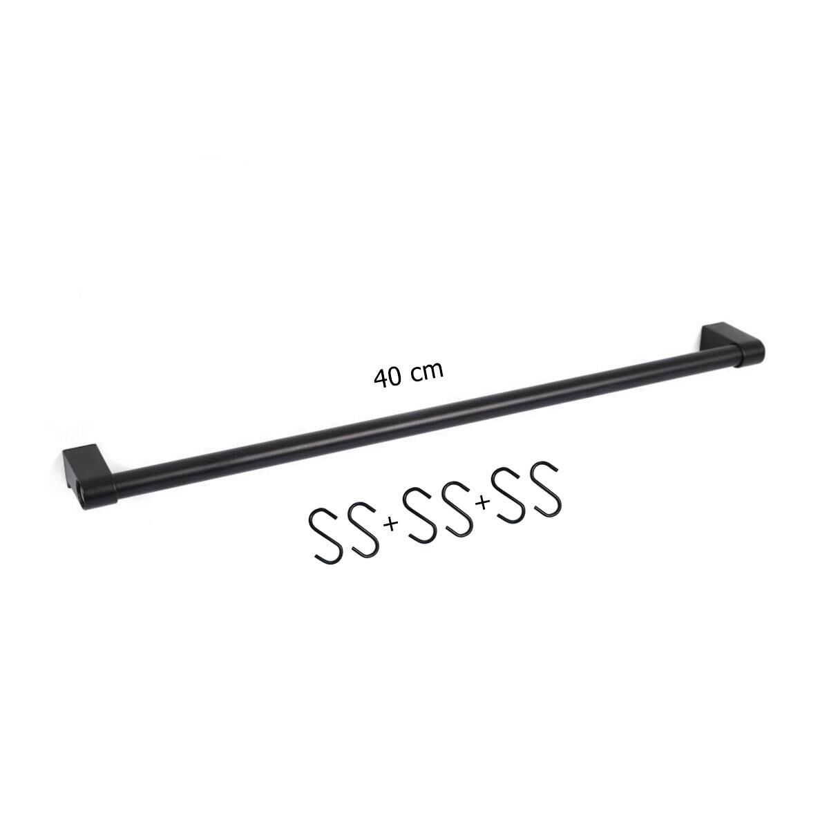 Mutfak Aksesuar Askı Borusu Set ve 6 Adet Kanca Set Siyah 40 cm