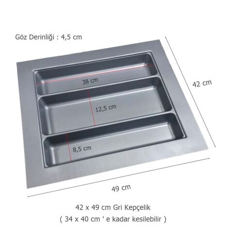 Çekmece İçi Kaşıklık ve Kepçelik 2 li Set 42 x 49 cm Gri