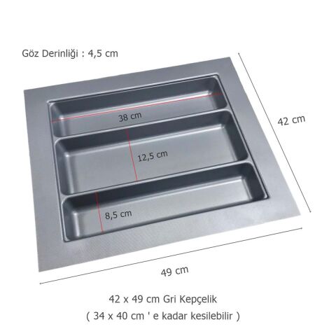 Çekmece İçi Kaşıklık ve Kepçelik 2 li Set 42 x 49 cm Gri