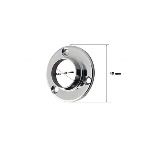2 Adet Metali Metal Yuvarlak Dolap Askı Borusu Flanşı Krom