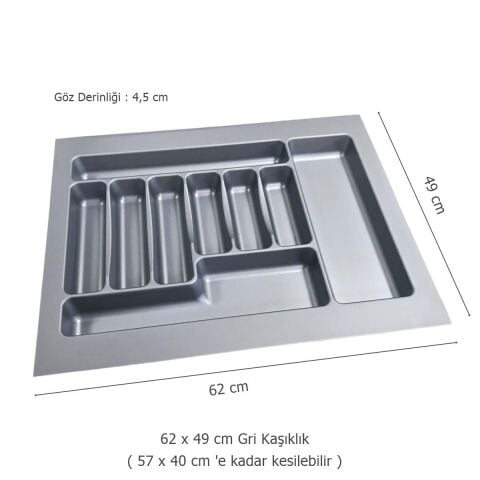 Çekmece İçi Kaşıklık ve Kepçelik 2 li Set 62 x 49 cm Gri