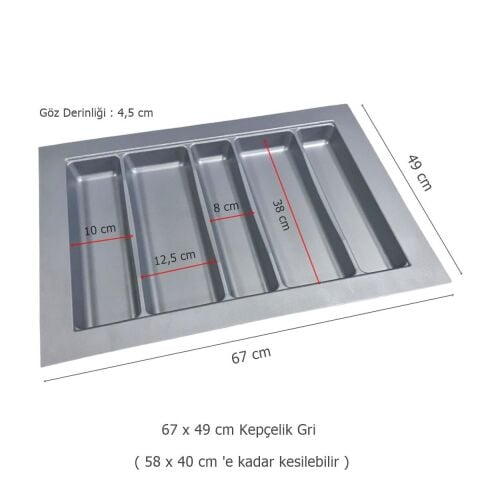 Çekmece İçi Kaşıklık ve Kepçelik 2 li Set 67 x 49 cm Gri