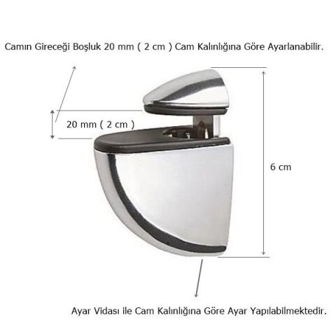 20 Adet Pelikan Cam Raf Tutucu Etejer Parlak Krom Metal Kırılmaz