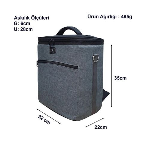 Gbmotion Termal Çanta 25 Litre Termos Sırt Çantası Buzluk Gri