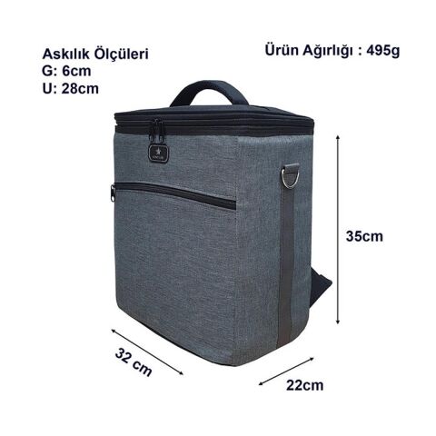 Gbmotion Termal Çanta 25 Litre Termos Sırt Çantası Buzluk Gri