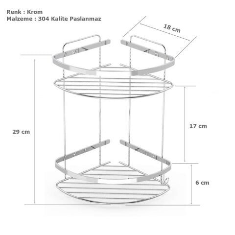 Tema 2 Katlı Köşelik Banyo Rafı Şampuanlık Krom Paslanmaz