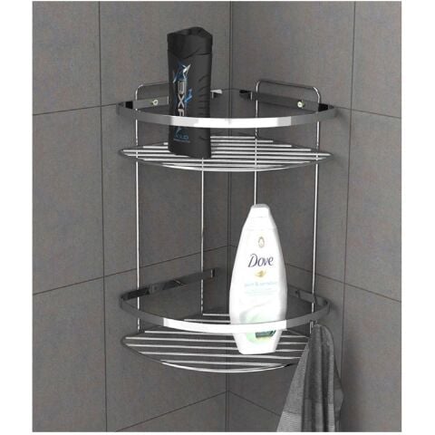 Tema 2 Katlı Köşelik Banyo Rafı Şampuanlık Krom Paslanmaz