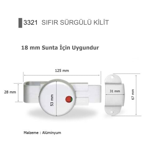 Islak Hacim 18 mm Sunta için Kabin Almüminyum Sıfır Sürgülü Kilit