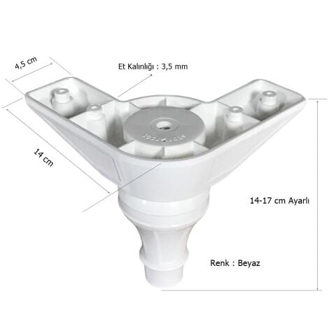 Şahin Lükens Ayak Mobilya Koltuk Ayağı 14-17 cm Ayarlı Beyaz