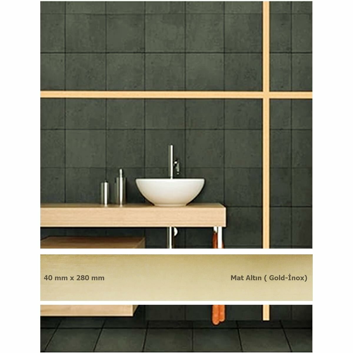 40 mm x 2800 mm Mat Altın Sibu Aynalı Pleksi Şerit Mobilya Süsü