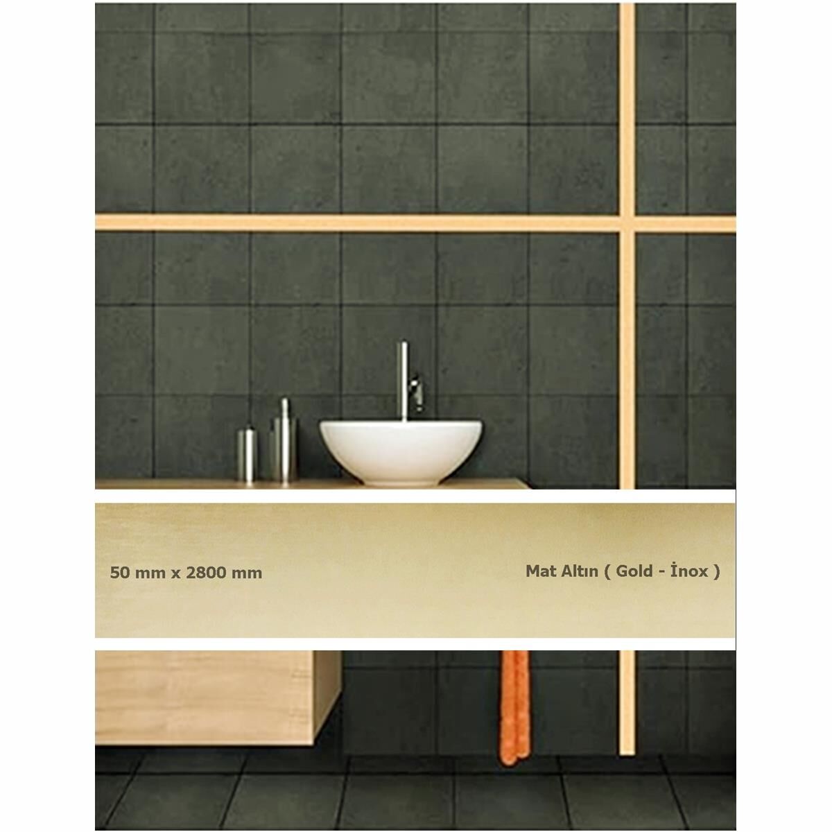 50 mm x 2800 mm Mat Altın Sibu Aynalı Pleksi Şerit Mobilya Süsü