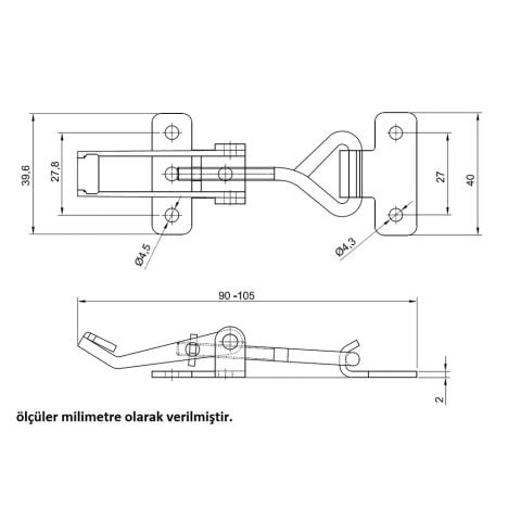 Ayarlı Gergi Kilidi Kaput Mandalı Kovan Kilidi Kod 41-003
