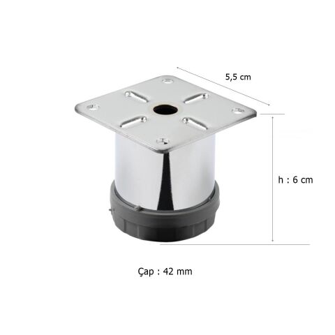 Mobilya Ayağı Metal 6 cm  Alttan Ayarlı 42 mm Krom Ayak