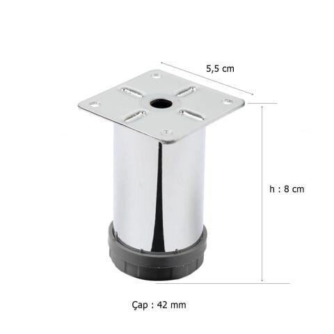 Mobilya Ayağı Metal 8 cm Alttan Ayarlı 42 mm Krom Ayak