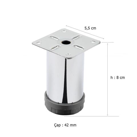 Mobilya Ayağı Metal 8 cm Alttan Ayarlı 42 mm Krom Ayak