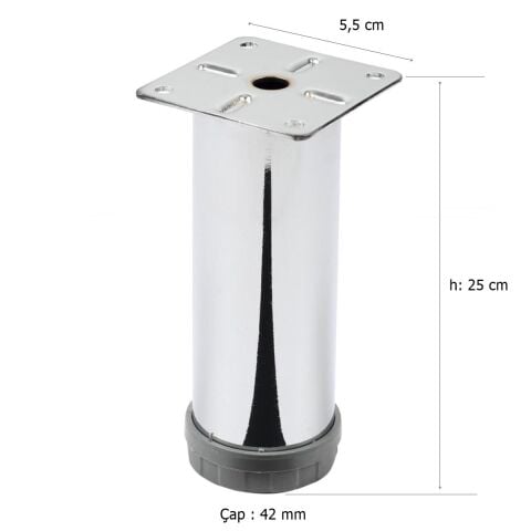 Mobilya Ayağı Metal 25 cm Alttan Ayarlı 42 mm Krom Ayak