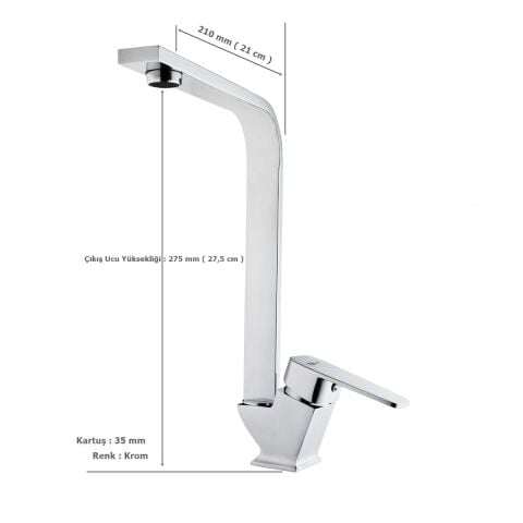 Tema Kare Slim Tek Gövde Kuğu Evye Mutfak Bataryası Krom