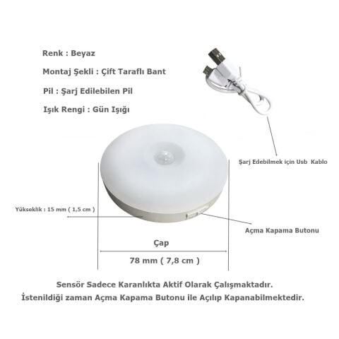 5 Adet Çok Amaçlı Hareket Sensörlü Şarjlı Dolap içi Led Aydınlatma