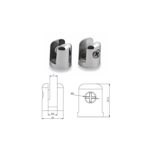 2 Adet Yuvarlak Cam Raf Tutucu Etejer 7 mm Parlak Krom Metal
