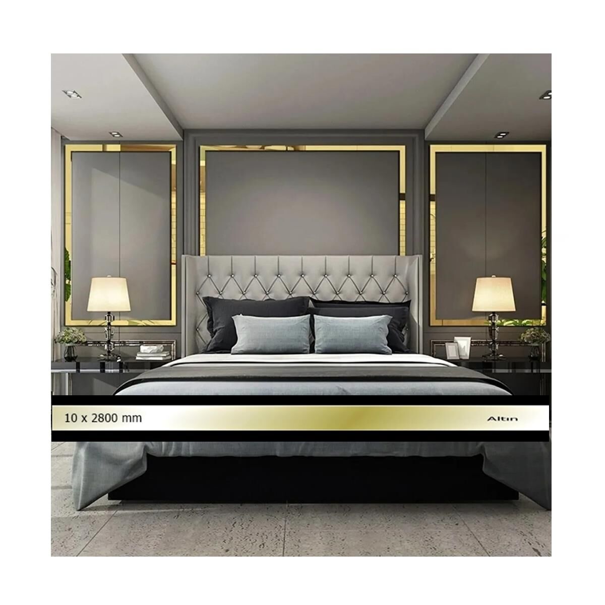 10 mm x 2800 mm Altın Sibu Aynalı Pleksi Şerit Mobilya Süsü