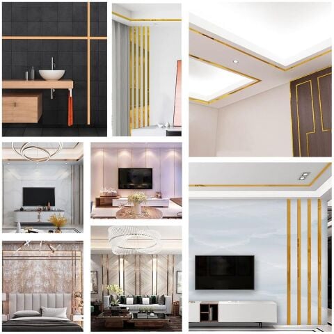 15 mm x 2800 mm Altın Sibu Aynalı Pleksi Şerit Mobilya Süsü