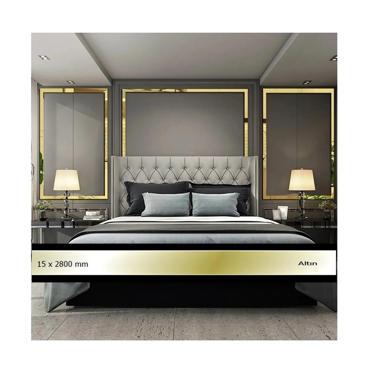 15 mm x 2800 mm Altın Sibu Aynalı Pleksi Şerit Mobilya Süsü