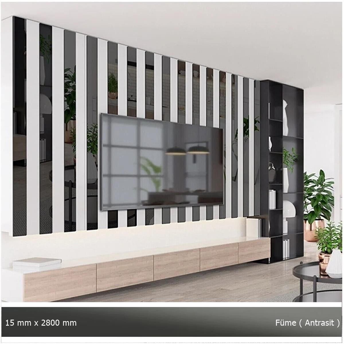 15 mm x 2800 mm Antrasit Sibu Aynalı Pleksi Şerit Mobilya Süsü