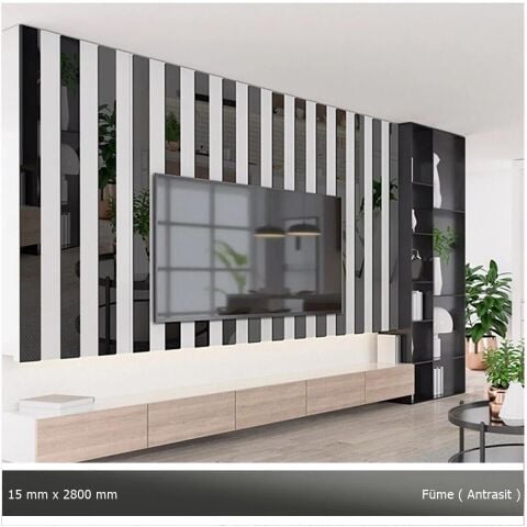 15 mm x 2800 mm Antrasit Sibu Aynalı Pleksi Şerit Mobilya Süsü