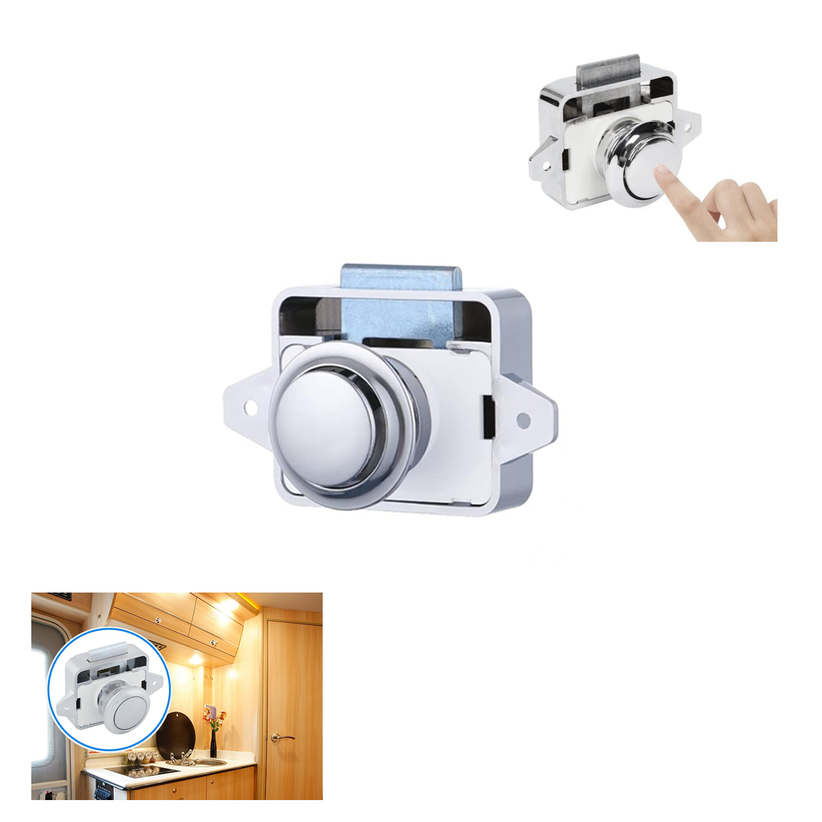 Karavan ve Tekneler için Basmalı Çekmece Dolap Kilidi Krom Renk