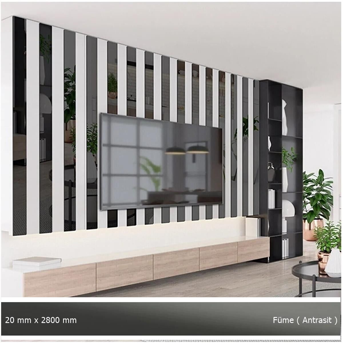 20 mm x 2800 mm Antrasit Sibu Aynalı Pleksi Şerit Mobilya Süsü