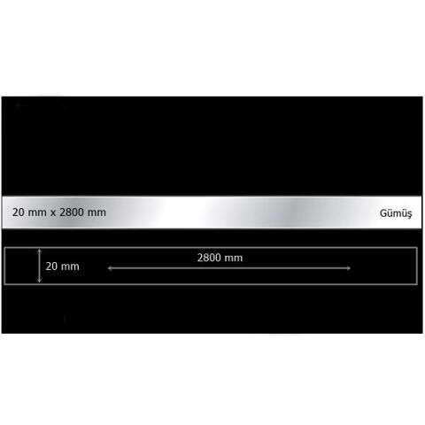 20 mm x 2800 mm Gümüş Sibu Aynalı Pleksi Şerit Mobilya Süsü