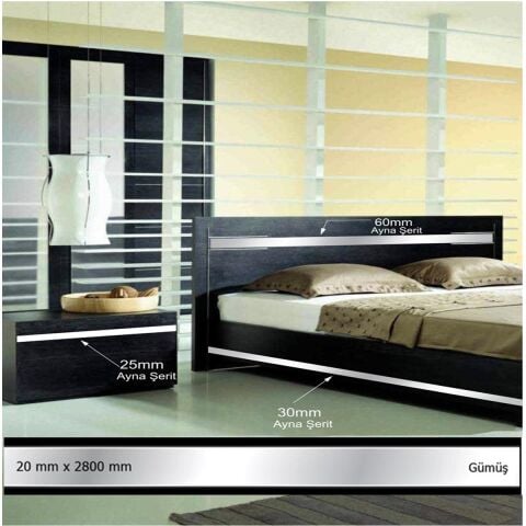 20 mm x 2800 mm Gümüş Sibu Aynalı Pleksi Şerit Mobilya Süsü