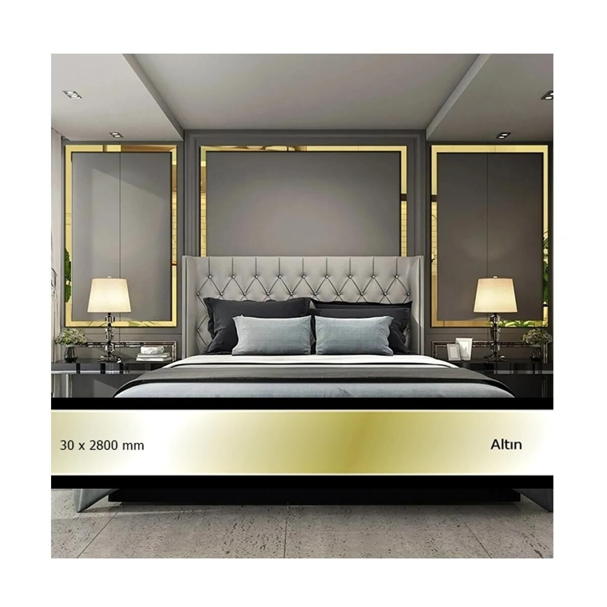 30 mm x 2800 mm Altın Sibu Aynalı Pleksi Şerit Mobilya Süsü