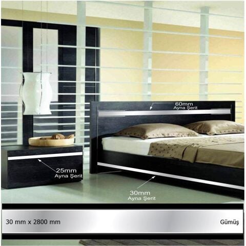 30 mm x 2800 mm Gümüş Sibu Aynalı Pleksi Şerit Mobilya Süsü